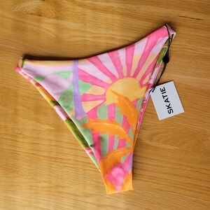 Skatie Bikini Bottom Kelly Puka Medium High Rise Beach Orange Pink Colorful